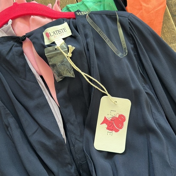 NWT Navy & Rainbow L’ATISTE Pleated Mini Dress with Rope Belt M - Picture 11 of 12